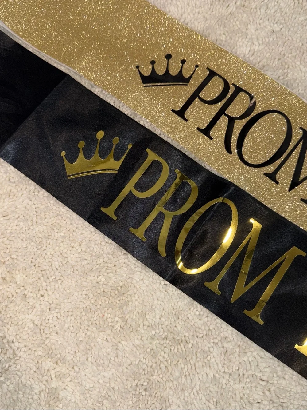Prom Queen and Prom King Sashes with Black Bow and Silver Tiara